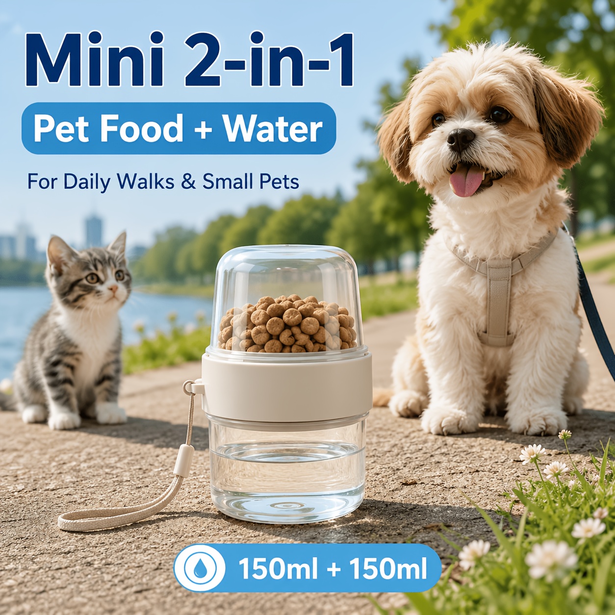 2-In-1 Portable Pet Food and Water Container, Travel Feeding Cup