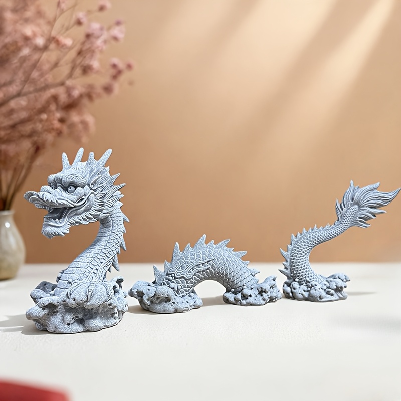 3個セット】中国の龍の彫刻 手作りの石のアート作品 家庭やオフィス
