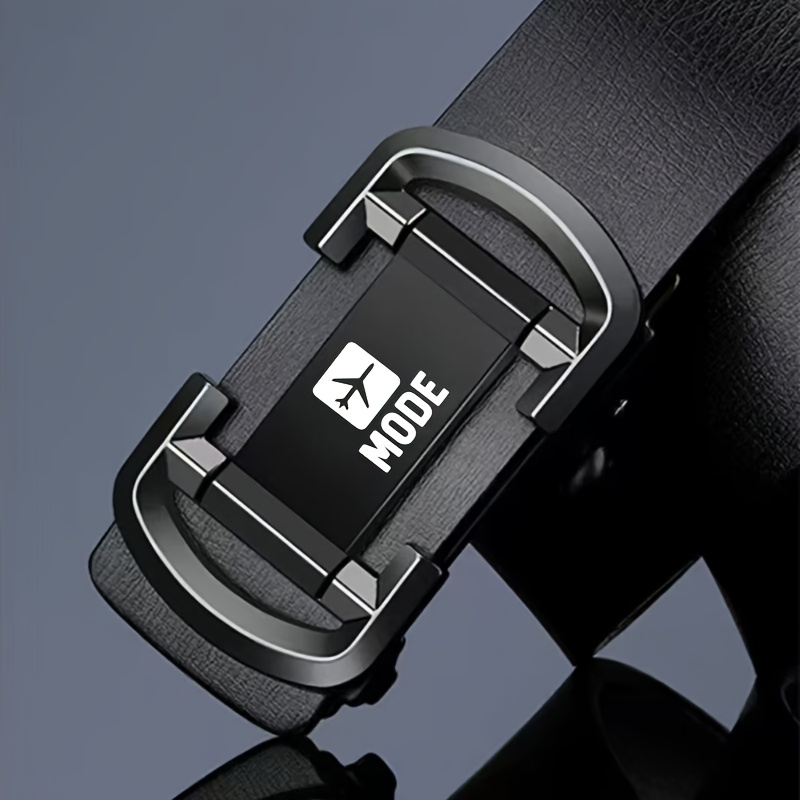 Men's White Airplane Pattern Business Belt with Alloy Automatic Buckle