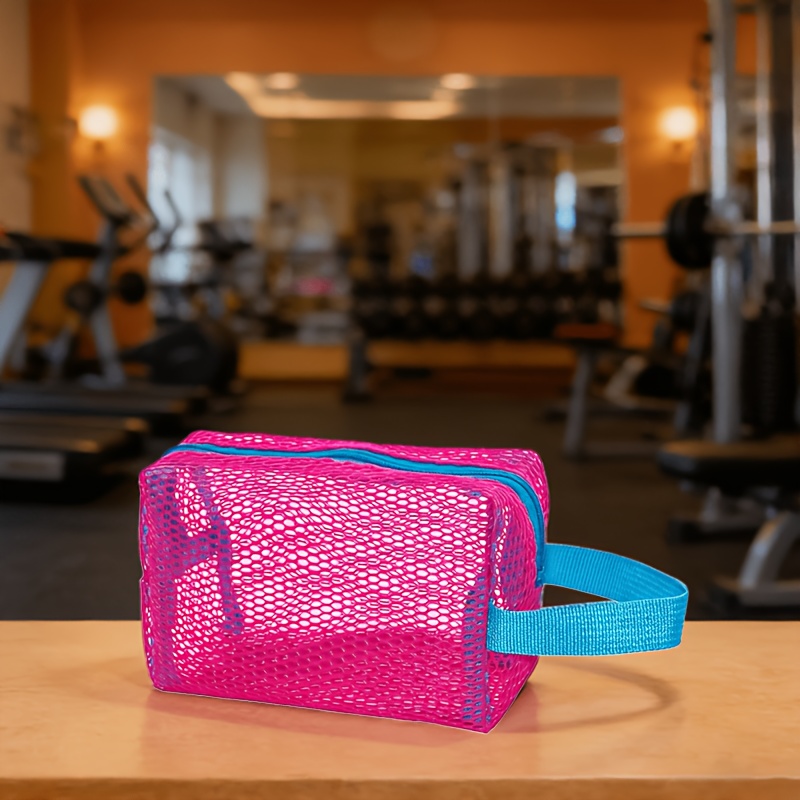 TEMU Dopamine Macaron Color Octagonal Mesh Cosmetic Bag, Portable Large-capacity Storage Pouch For Outdoor Travel And Gym, Transparent Swimming Gear