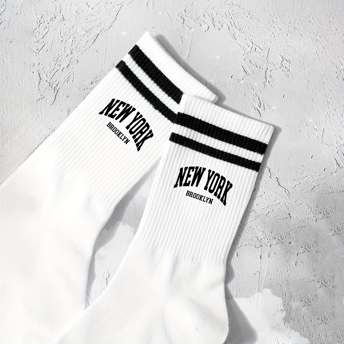 1 Pair Striped & Letter Print Socks, Casual & Versatile Comfy Unisex Mid Tube Socks, Women's Stockings & Hosiery