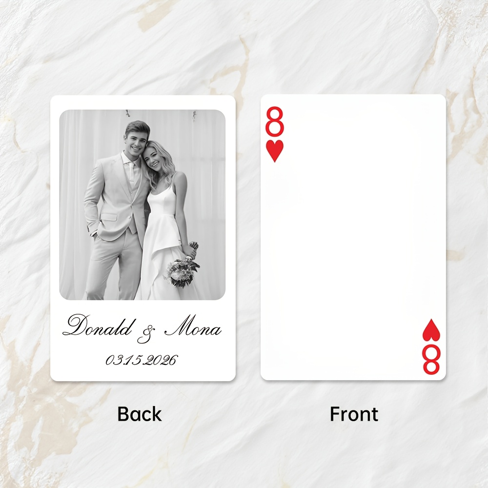 TEMU 54 cartes à personnalisées avec photo de mariage, cartes de poker personnalisées avec portrait de couple, personnalisés et date de mariage sur