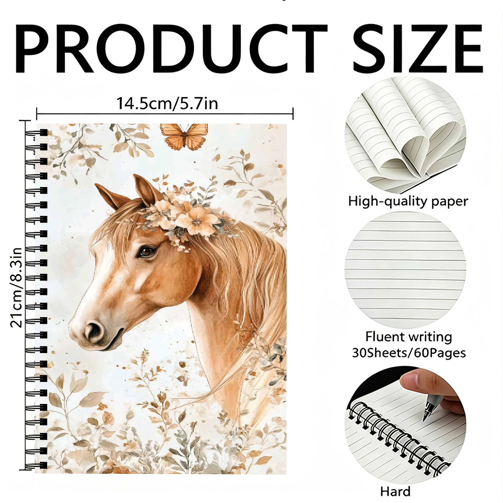 TEMU Carnet à spirale avec motif de couronne et de cheval. Parfait pour ou comme cadeau pour , ou les enseignants. Cadeau idéal pour Noël et la