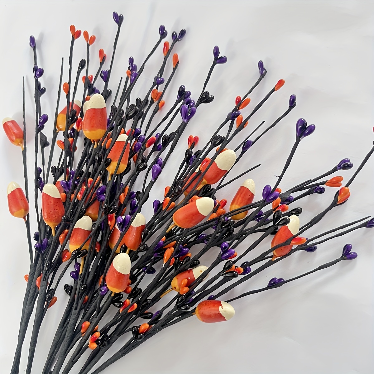 

10pcs Decor: Handcrafted Faux Corn Candy & Berry Stems - Black, Orange, Purple Bead Accents For Party & Home Tabletop Decorations Home Decor