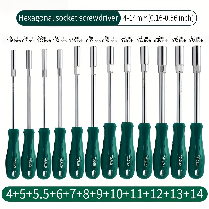 E-shop 12-teiliges Tiefensteckschrauben-Set H4-H14 Sechskantmutternentfernungswerkzeug aus Material, Effektive Tiefe 28-30mm