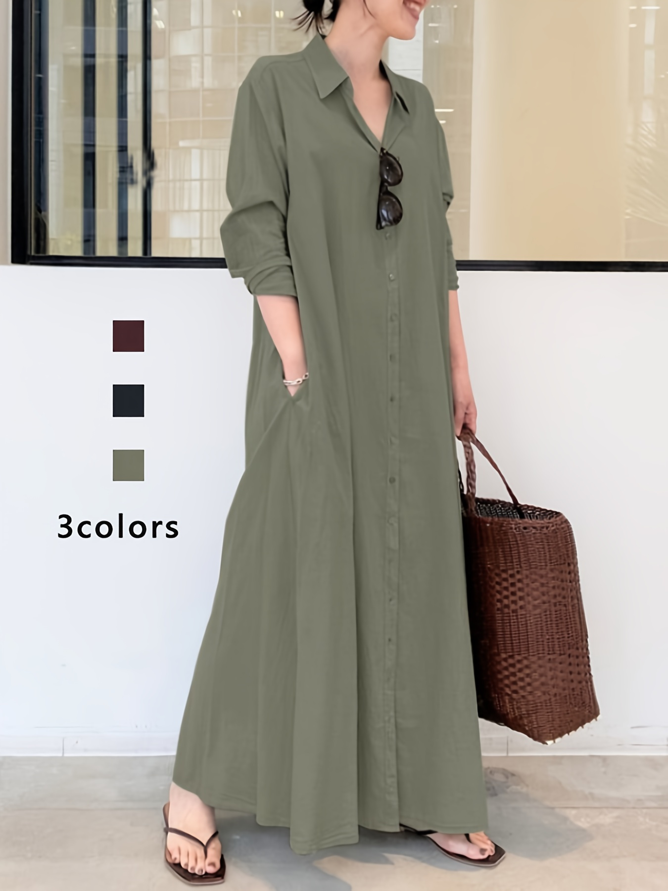 chinese dress ladies Xiaolizi Linen Shirt Dress – Vintage Belted Swing Midi Dress 5674 main image 0
