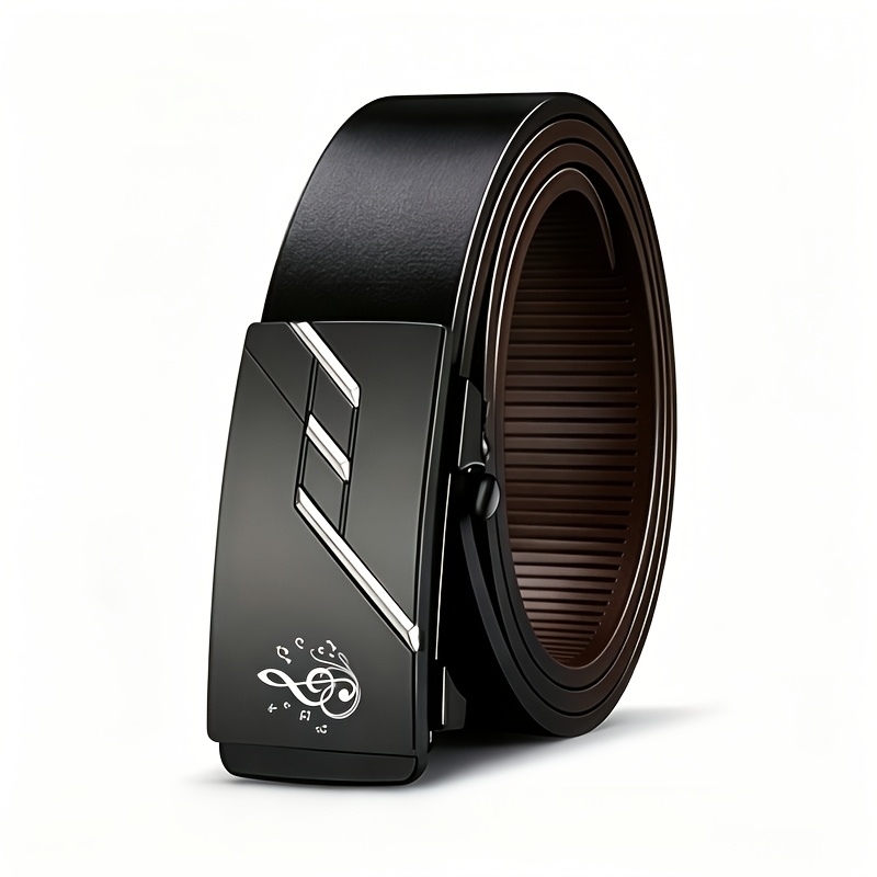 TEMU Men's Luxury Belt With Musical Note Logo, Featuring A Stylish Automatic Smooth, Convenient, And Jamming. Comfortable And Snug To Wear, It Adds A