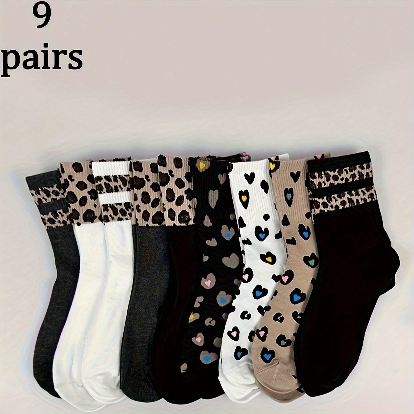 

9 Paires (expédiées ) Chaussettes rétro à imprimé léopard pour femmes, , multicolores, tendance, polyvalentes, adaptées à un