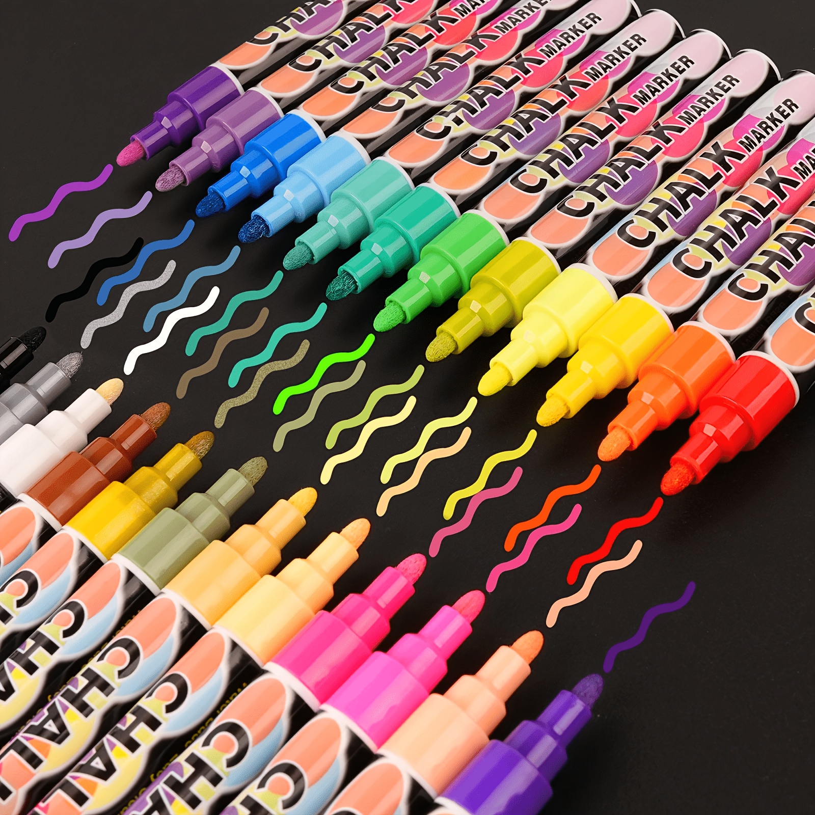 Image of 24 Vibrant Chalk Markers Suitable For Blackboards And Window Art, Including Neon Options, Glass Pens, And Colorful Liquid Chalk For Professional Artistic Use