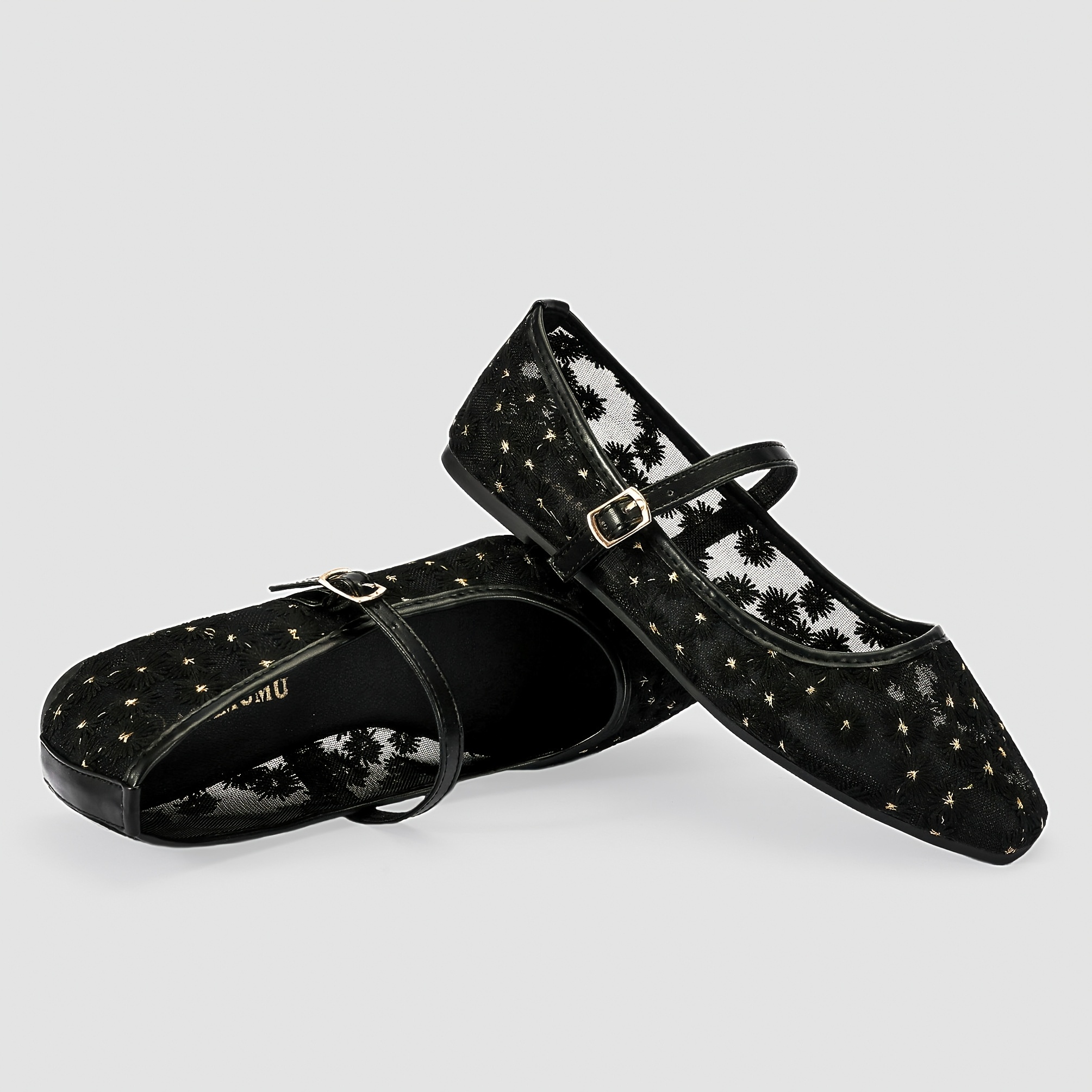 womens black mesh ballet flats golden floral - Temu Spain