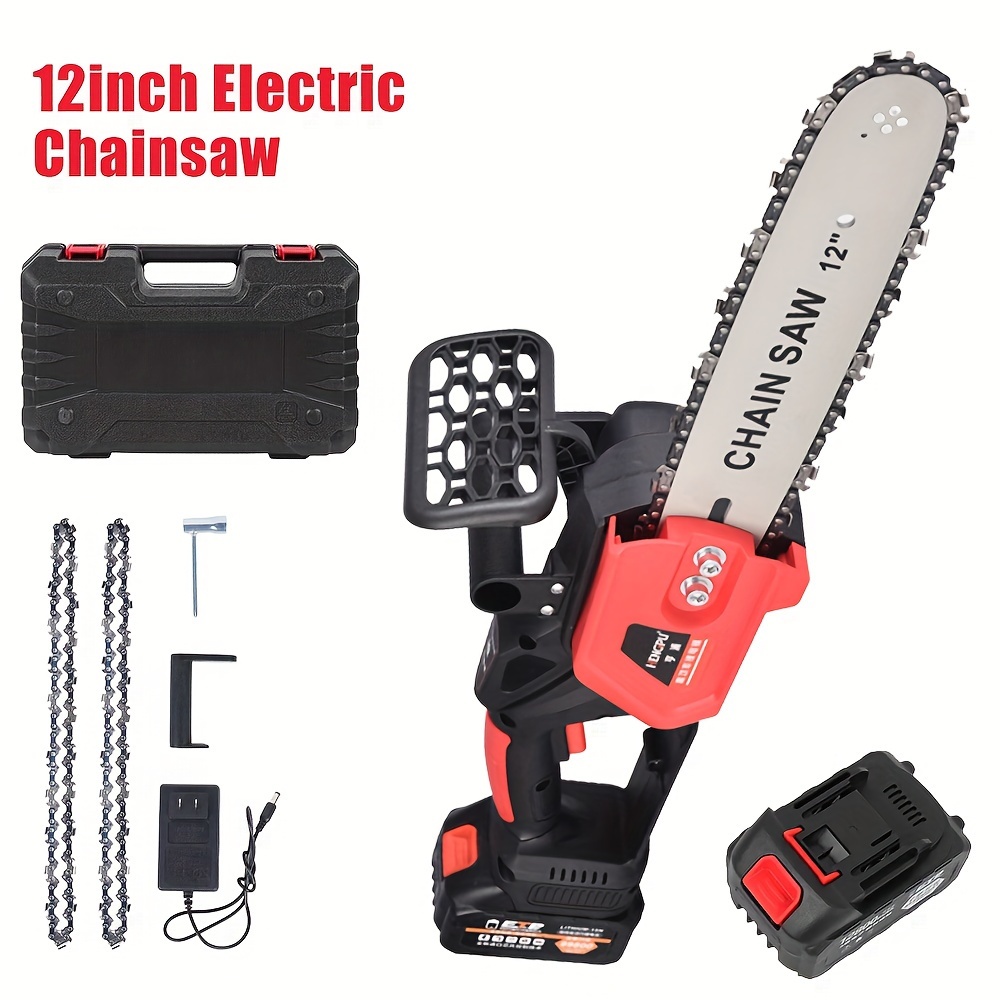 

12 Inch Cordless Handheld Electric Chain Saw With 21v Battery, 2*12 Inch Spare Chains, 15000 Rpm, Suitable For Tree , Yard, Home, Garden, Ideal Gift For Men, Husband, Dad, Great For Valentine's Day