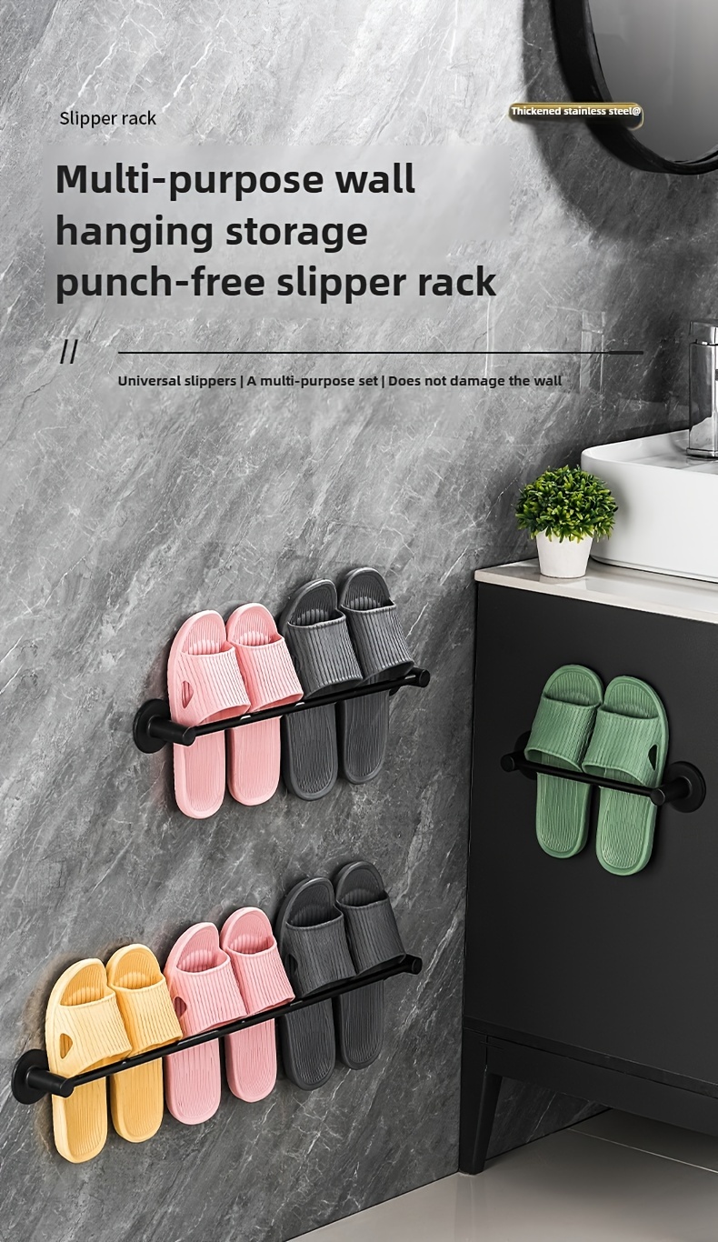 1  functional wall mounted slipper rack plastic no drill shoe and towel organizer for bathroom strong load bearing capacity waterproof and moisture proof storage solution details 0