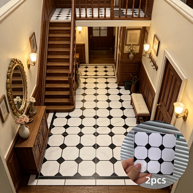 TEMU 2pcs And White Floor Tile Sticker Models, Dollhouse Miniature Floor Decal Models, Miniature Scene Decoration Model Accessories
