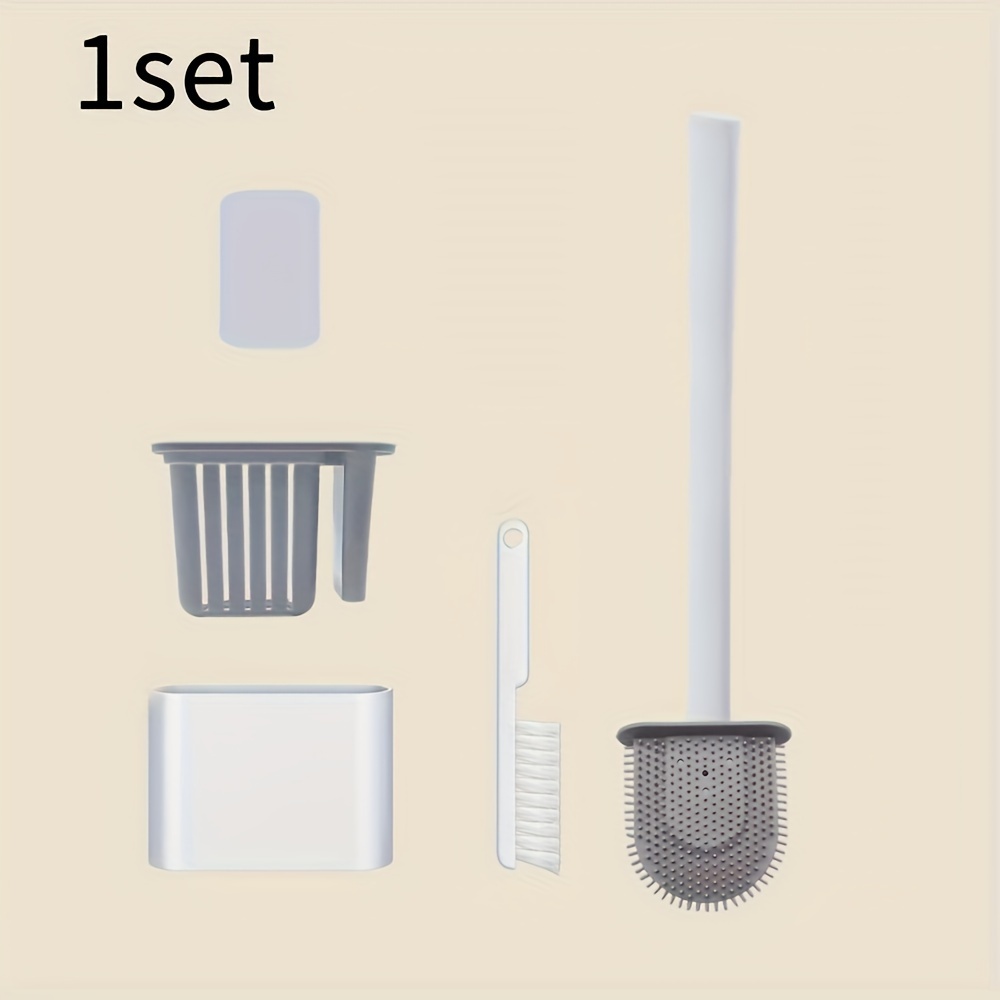 5pcs 1pc small brush 1pc large brush 3pcs matching assembly pieces hole free self   toilet brush set soft brush head   toilet without dead corners multi functional bathroom cleaning tool essential cleaning accessories for home details 3