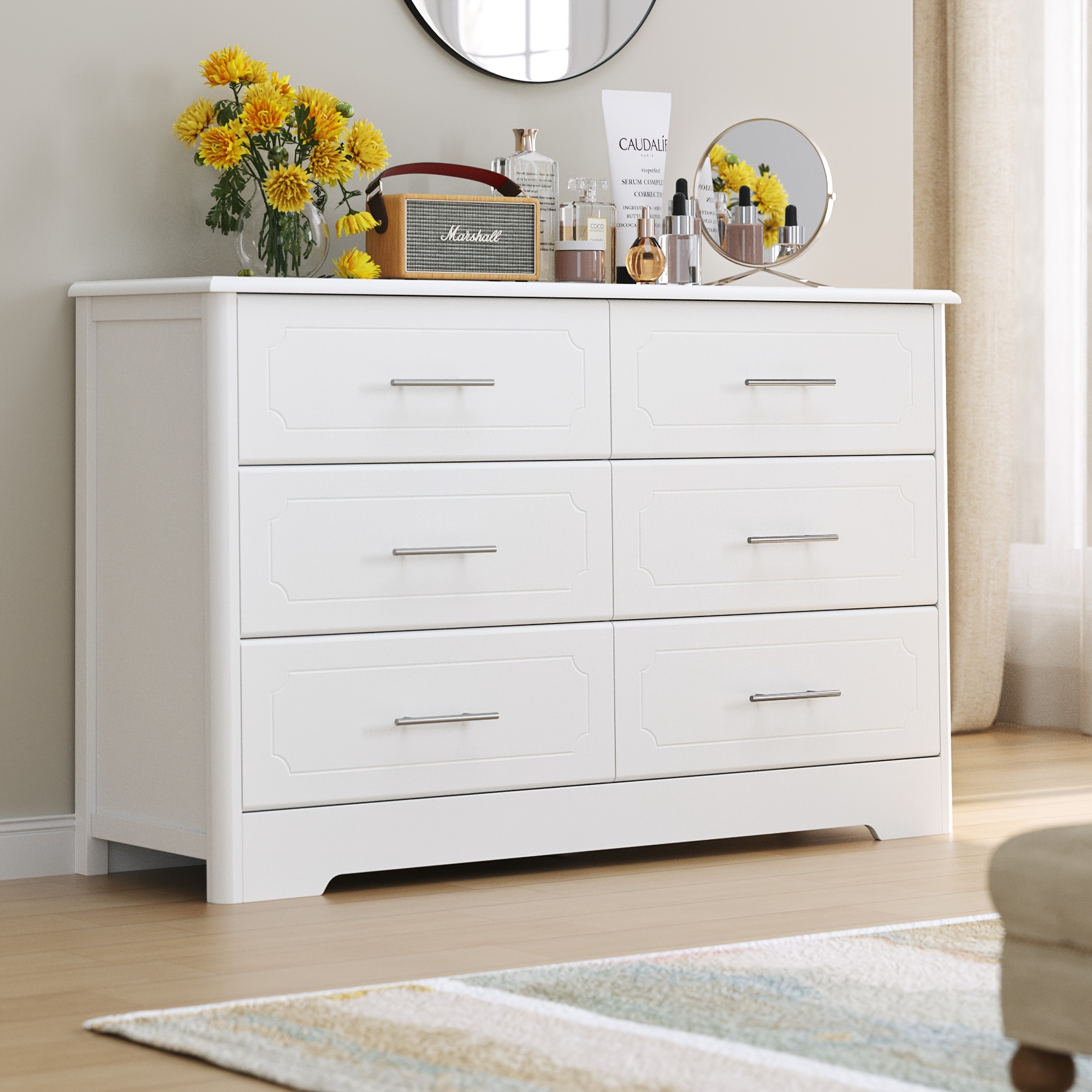 

Fultru 6 Drawer Dresser, Modern White Wide Chest Of Drawers With Metal Handels, Wood Double Dresser, Storage Chest Organizers For Living Room, Hallway, Entryway, White