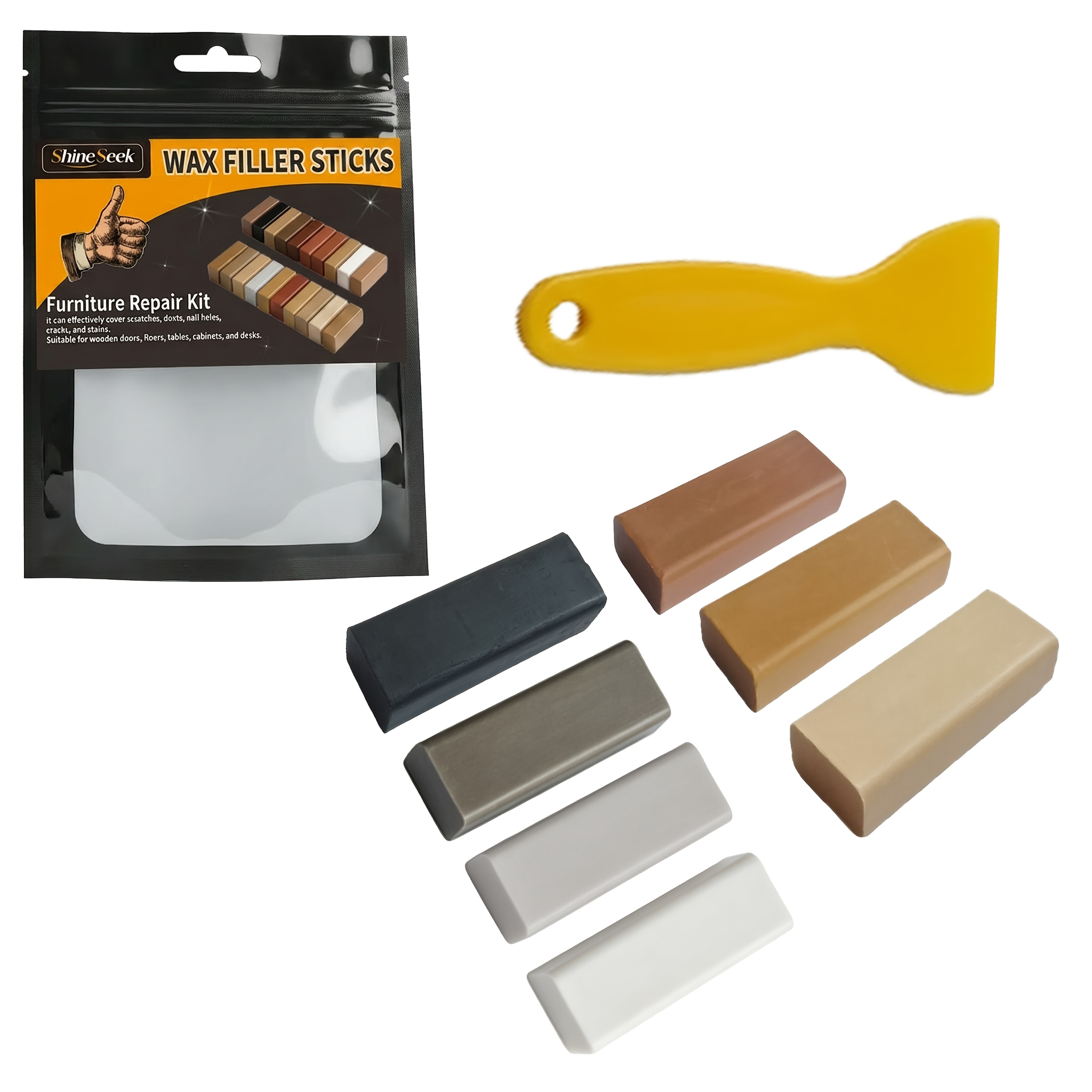 TEMU Set da 7 blocchi di cera per riparazione pavimenti in legno duro super resistenti + 1 spatola - Kit di blocchi di cera per riparazione pavimenti