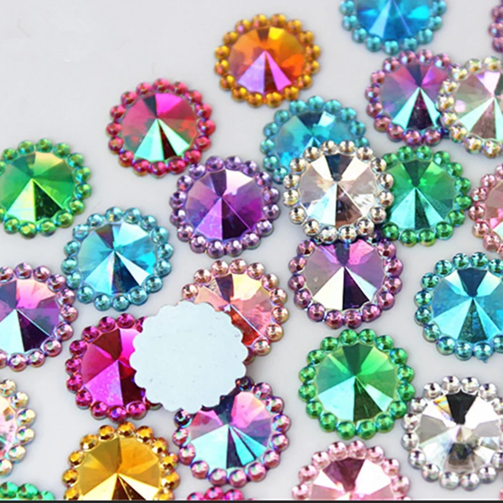 E-shop 200 Stück 1,2 cm/0,47 Zoll AB Farbe Runde Sonnenblume Acryl Kristall Flatback Strassstein für Bastel Kleidung Dekoration