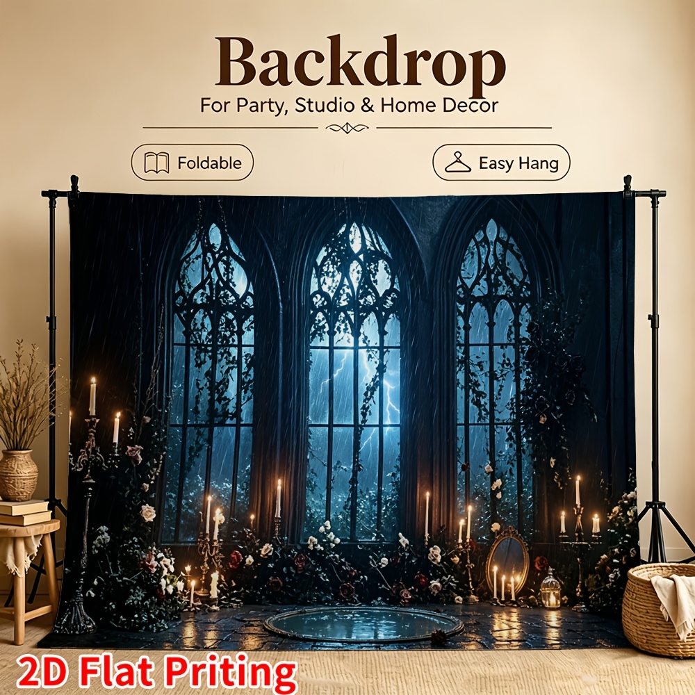 Gothic Cathedral Stormy Night Photography Backdrop