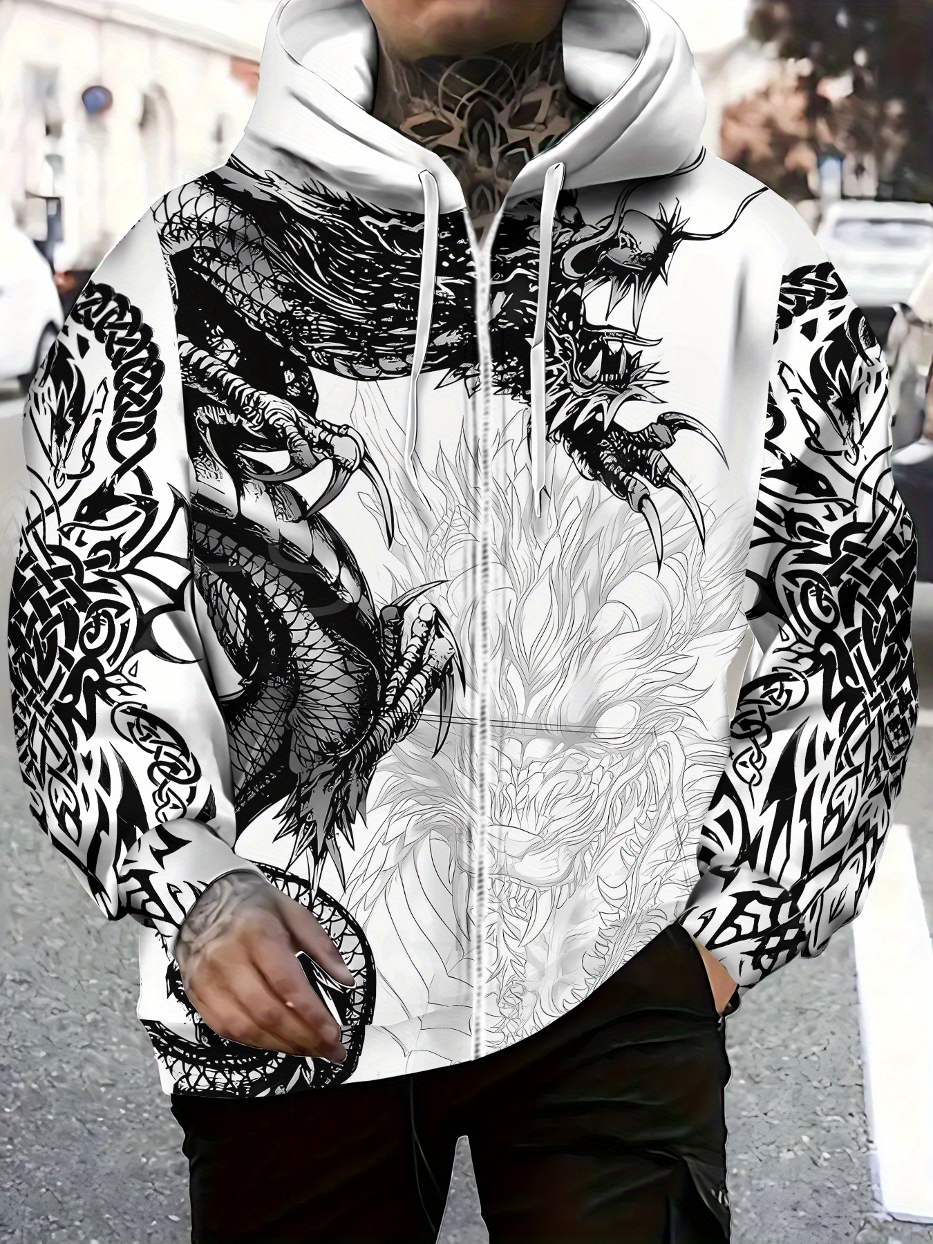 mens dragon print zip hoodie jacket warm winter coat - Temu Mauritius