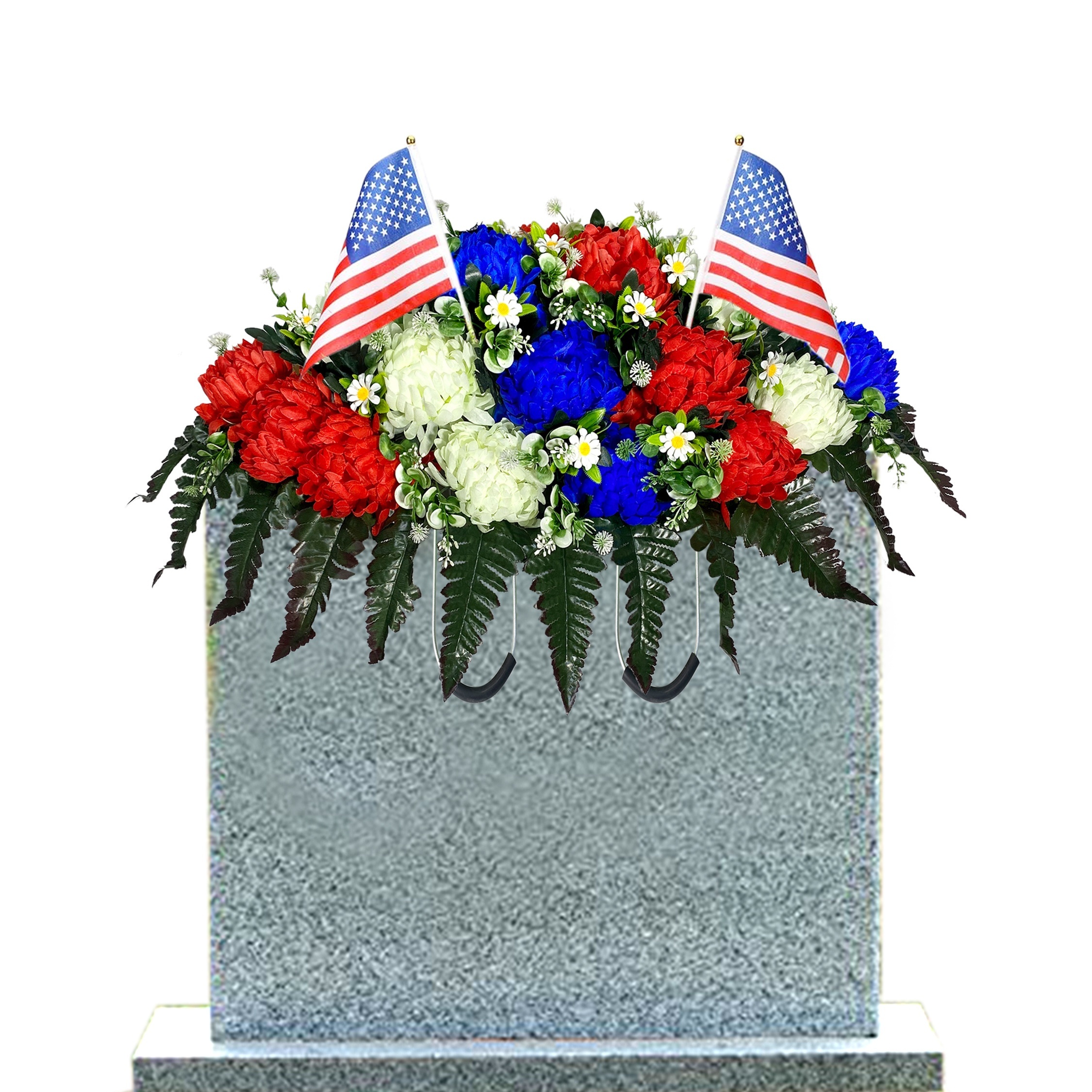 Red, White, and Blue Cemetery flowers, Flower arrangement, Gravesite deals décor, Tombstone décor, American Flag Arrangement