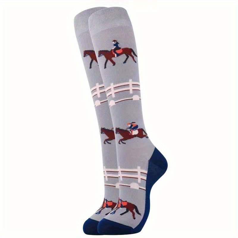 TEMU 1-pair Vintage Horse-themed Unisex Socks Suitable For Men, & - Casual & Themed Events, Retro Equestrian, Hand Washable Solid Color Sock