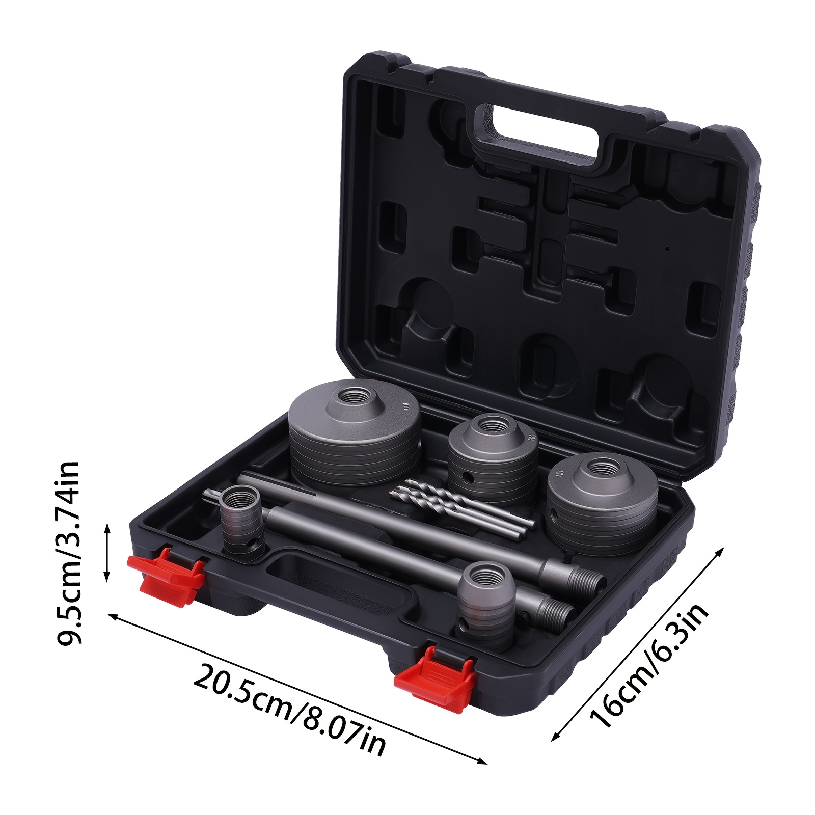 TEMU 9бр. Битове за сухо пробиване на бетон 30/ 40/ 68/ 80/ 100мм Комплект отрязващи за дупки Адаптер за гнезда