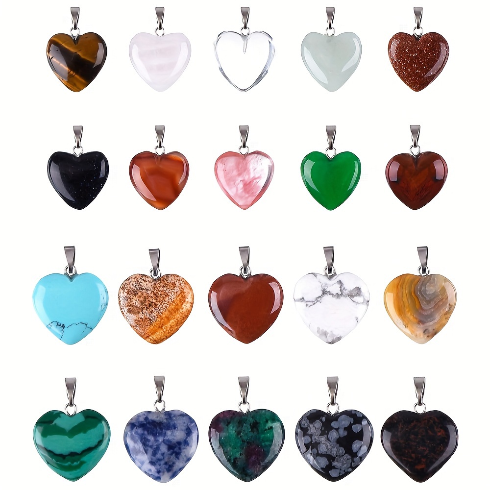 

24pcs Heart Shaped Natural Stone Pendants Necklace Charms, Natural Quartz Stones Love Beads, For Diy Jewelry Making