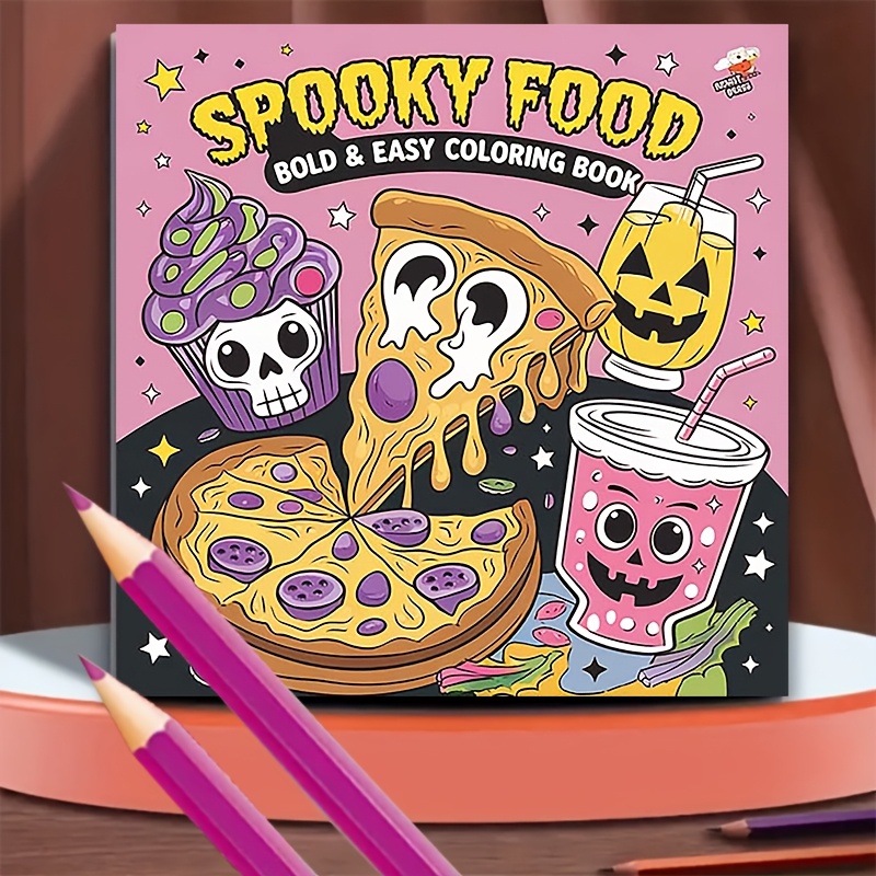 

Spooky Food Coloring Book For Adults - 20 Pages, Soft Cover, Paper, Ideal Gift For Christmas & Halloween Parties, Friends,