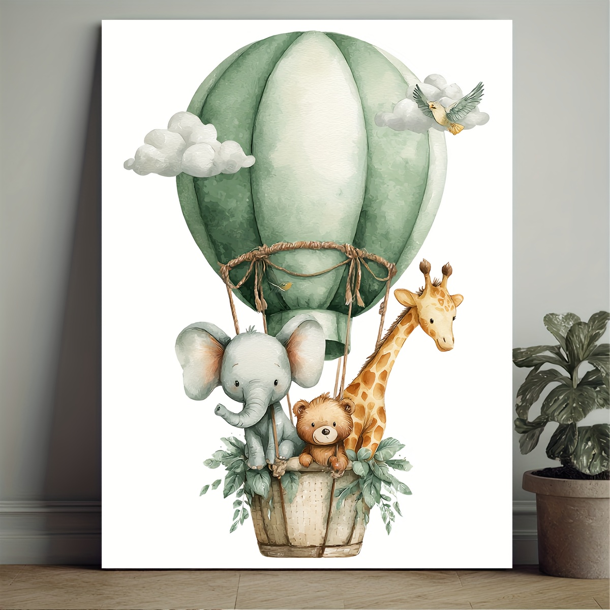 TEMU Pannello Muro 2D Piatto, 1 Pezzo - Decorazione Camera Neutra Animale (Elefante, , Orso) - per Gemelli, Installazione con Gancio/Adesivo, 2D