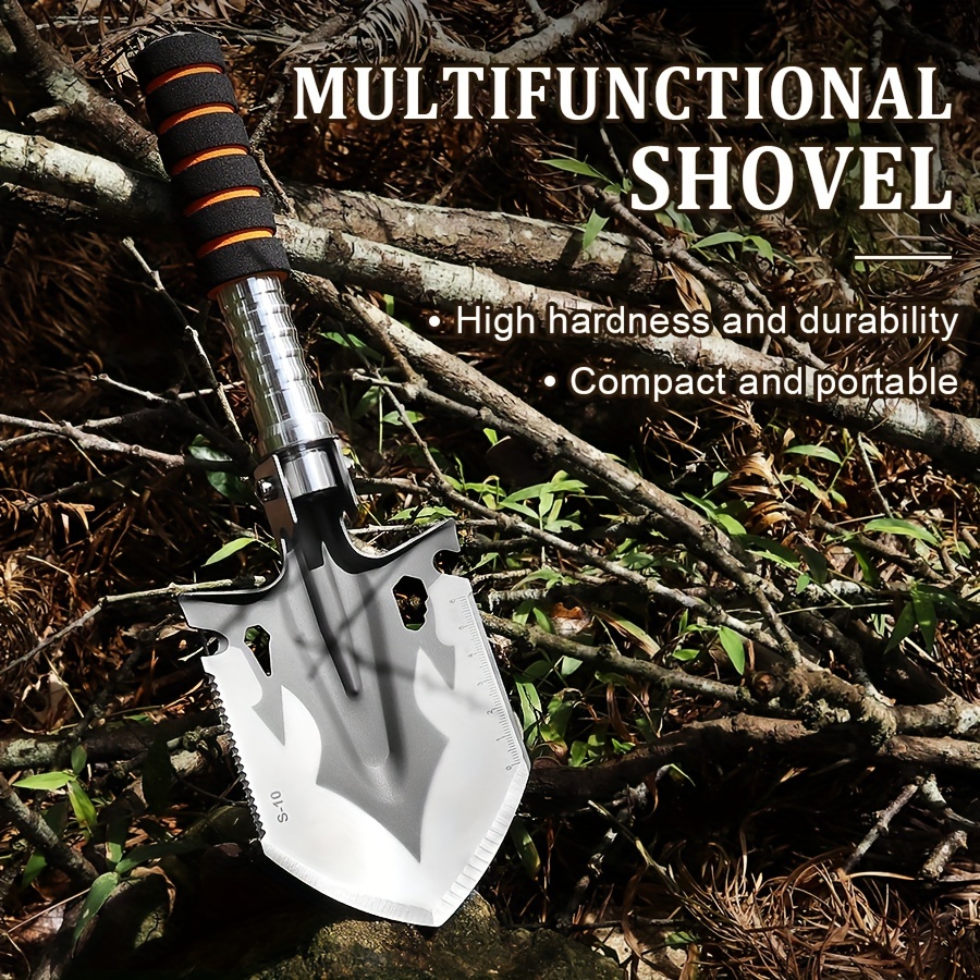 

Folding Survival Shovel Camping Shovel - Heavy Duty Carbon Steel Military Style Digging Tool For Off-roading, Camping, Gardening, Backpacking, Metal Detecting, Car Emergencies