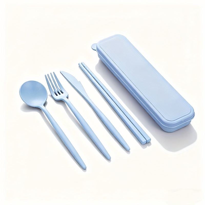 TEMU Knife, Fork, Spoon, Chopsticks Tableware Outdoor Set, 8 Colors, Reusable With Storage Box, Easy And Portable Design, Suitable For Travel, Work,
