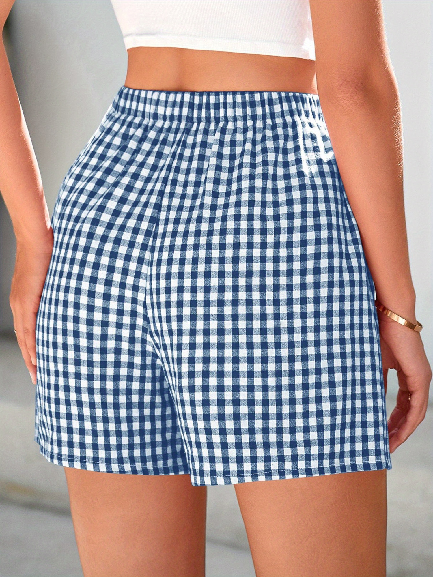 womens high waist gingham check summer shorts casual Temu Canada