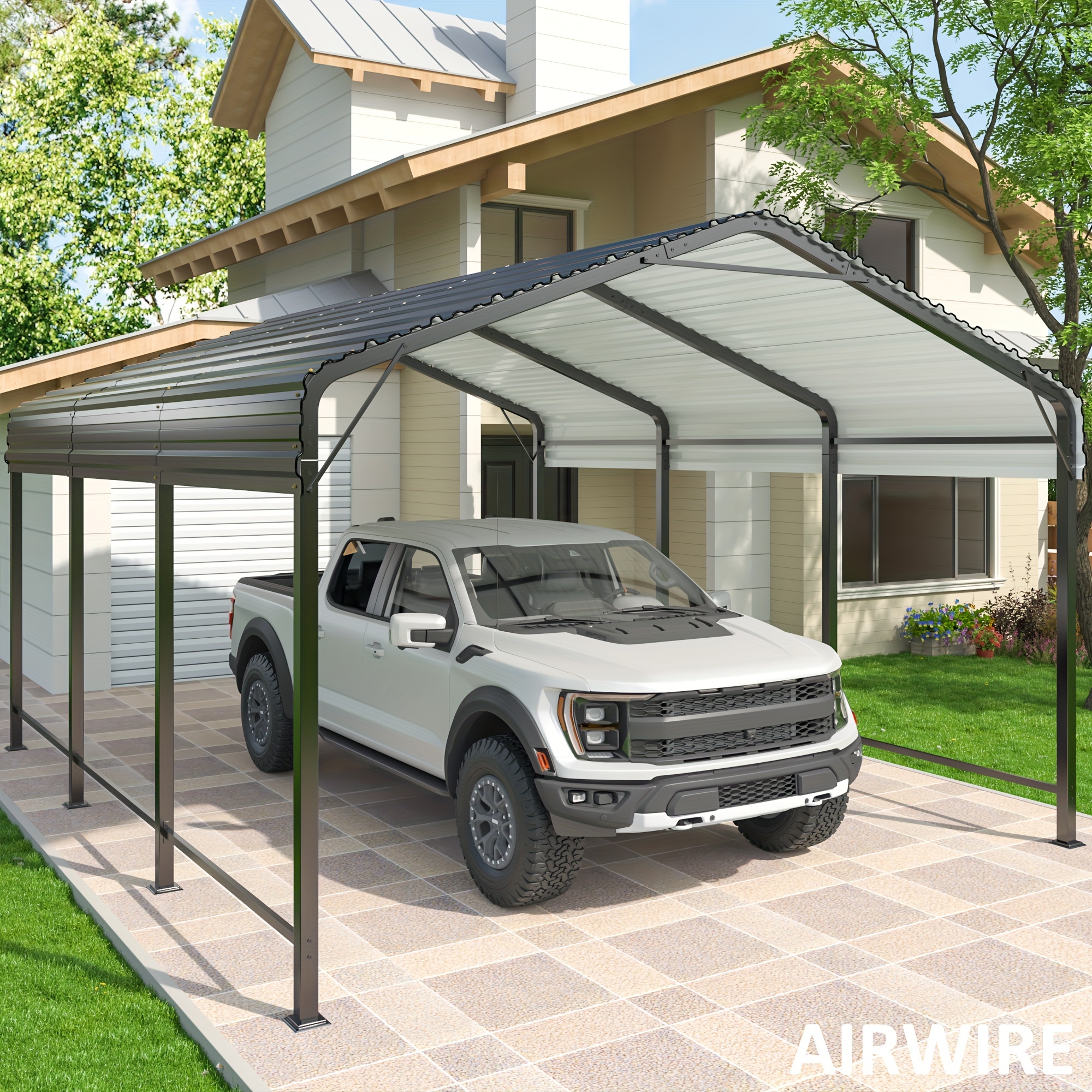 

Viwat Carport 10x15 Ft Metal Carport With Base Outdoor Heavy Duty Garage Galvanized Car Shelter For Pickup, Boat, Car And Tractors