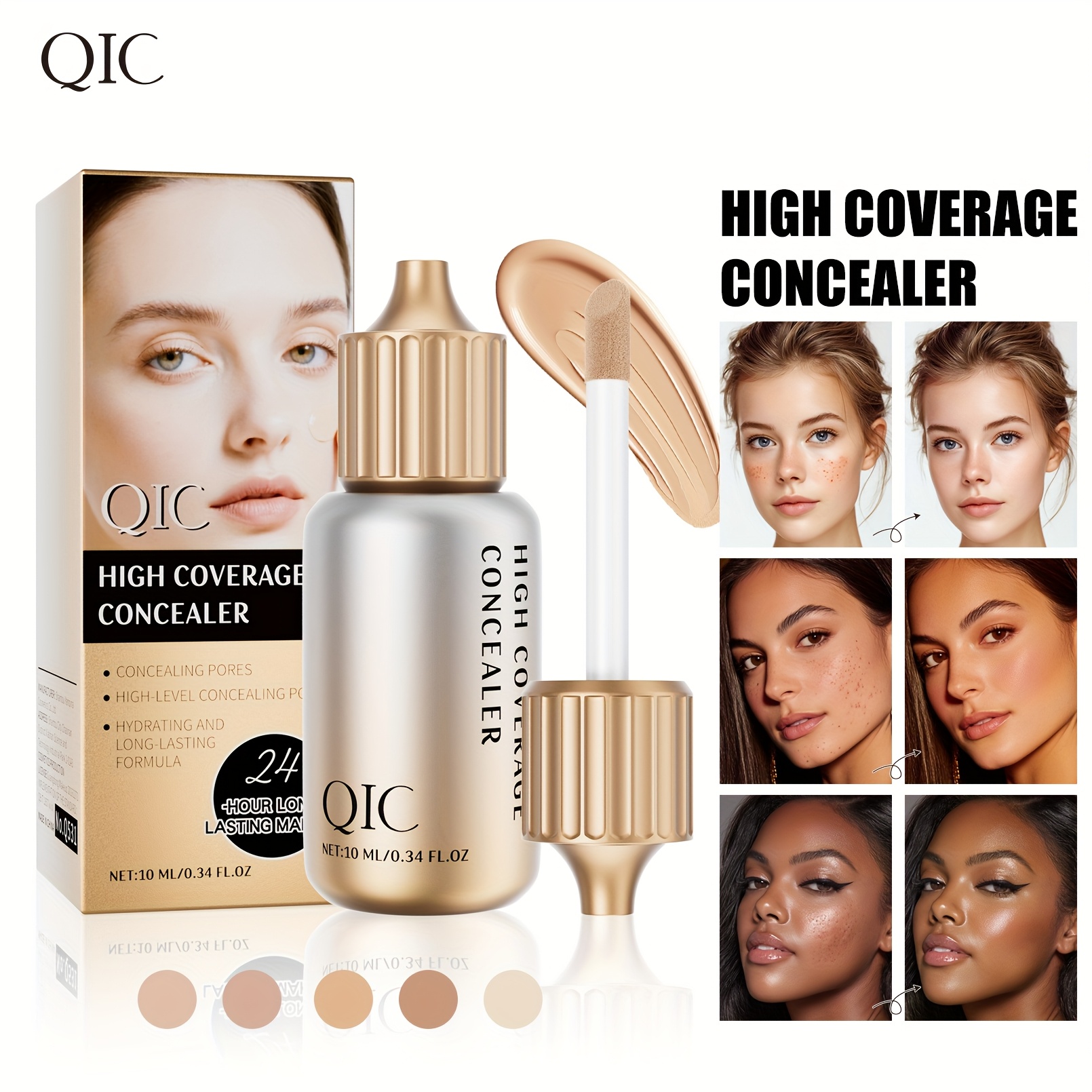   full coverage liquid concealer - with 24-hour waterproof & crease-proof formula, buildable coverage, non-comedogenic & hypoallergenic, with green tea extract & hyaluronic acid - for under-eye, blemishes, dark circles - all light beige types including sensitive, vegan & oil-free - (  wear, long-lasting  ), blemish cover, natural  ,   ingredients, spot cover makeup 0