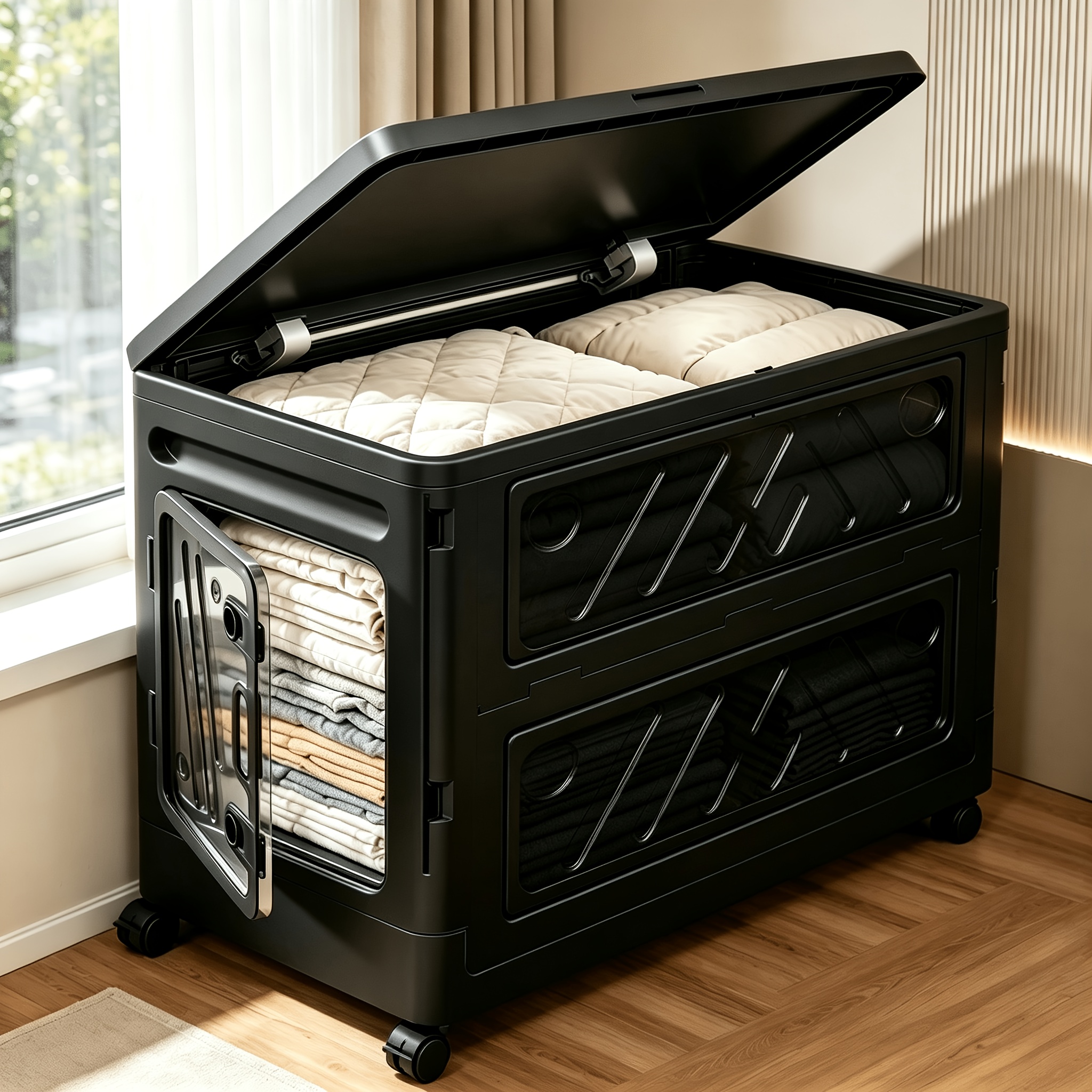 TEMU 4pcs Wheel 45-gallon Folding Storage Cabinet, Large-capacity Rolling Storage Bin With Wheels, Collapsible Organizer Container For Clothes,