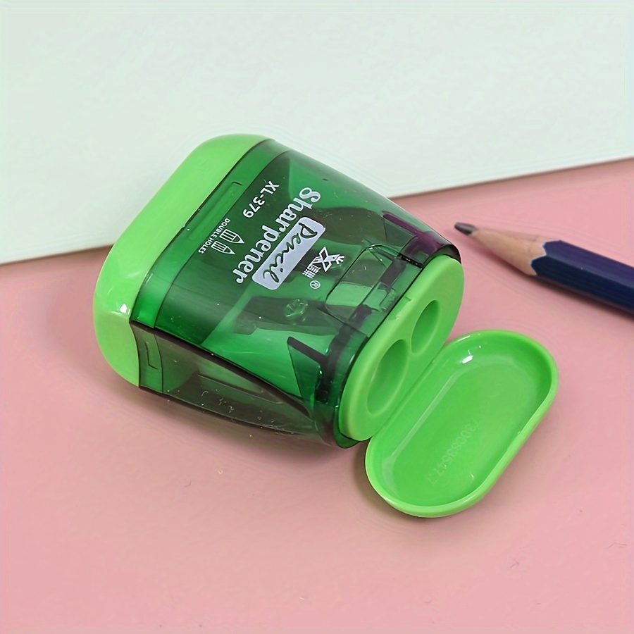 

Double Hole Green Pencil Sharpener - Office, Study, And Art Supplies - Plastic Material - Suitable For College Students And Adults