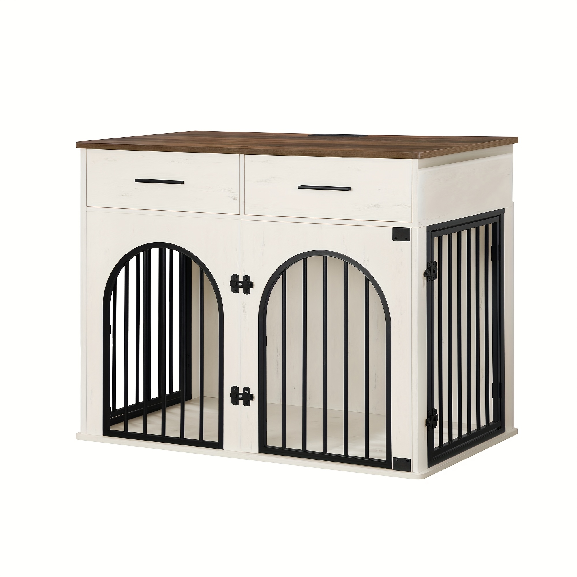 100cm Dog Cage Furniture With 2 Drawers, Indoor Dog Crate With Charging Station, Wooden Dog Crate Side Table, Dog Cage For Medium/large Dogs