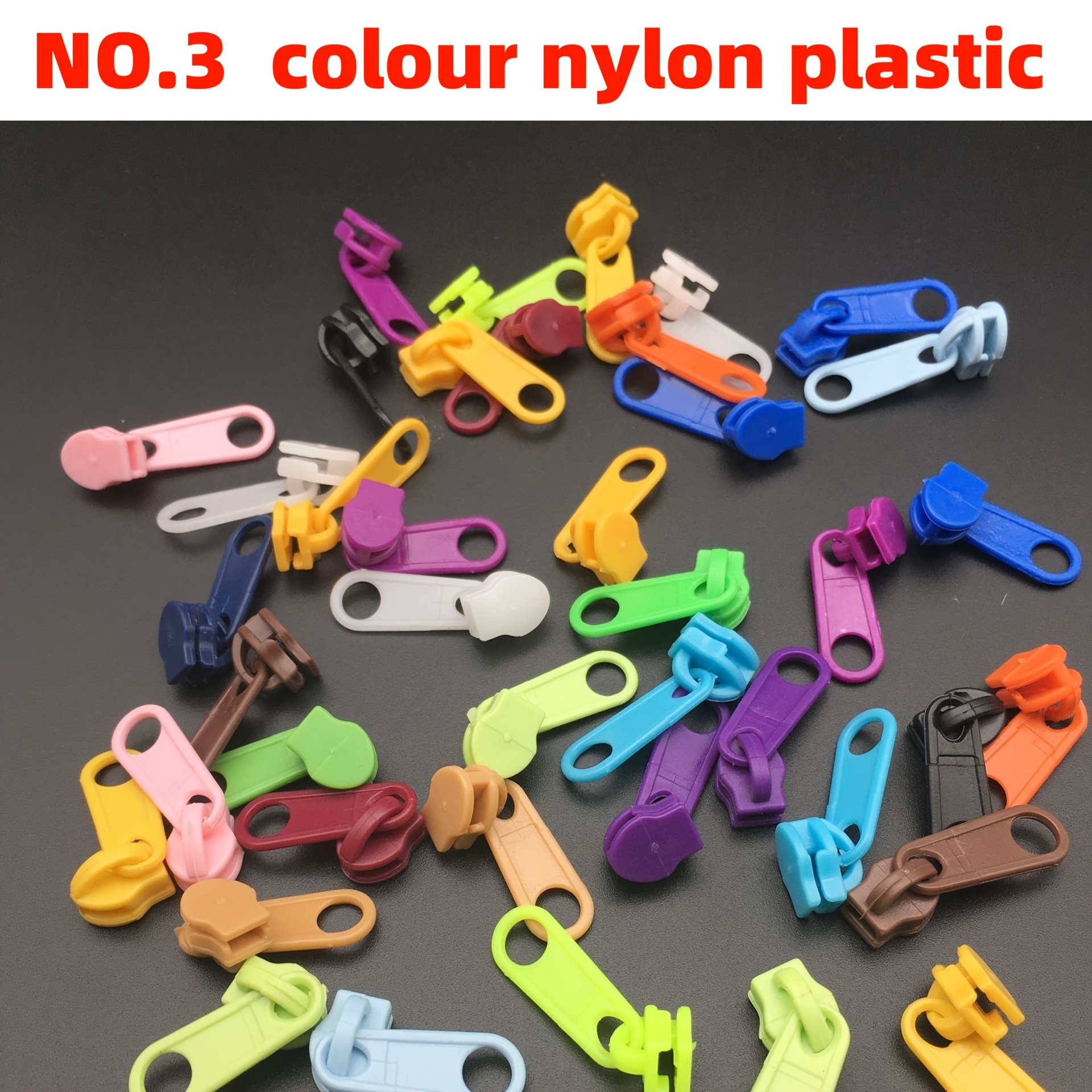 

100pcs No.3 Colorful Nylon Plastic Zipper Pulls, Diy Replacement Zipper Heads For Repair Kits, Travel Bags, Handbags, Multicolor