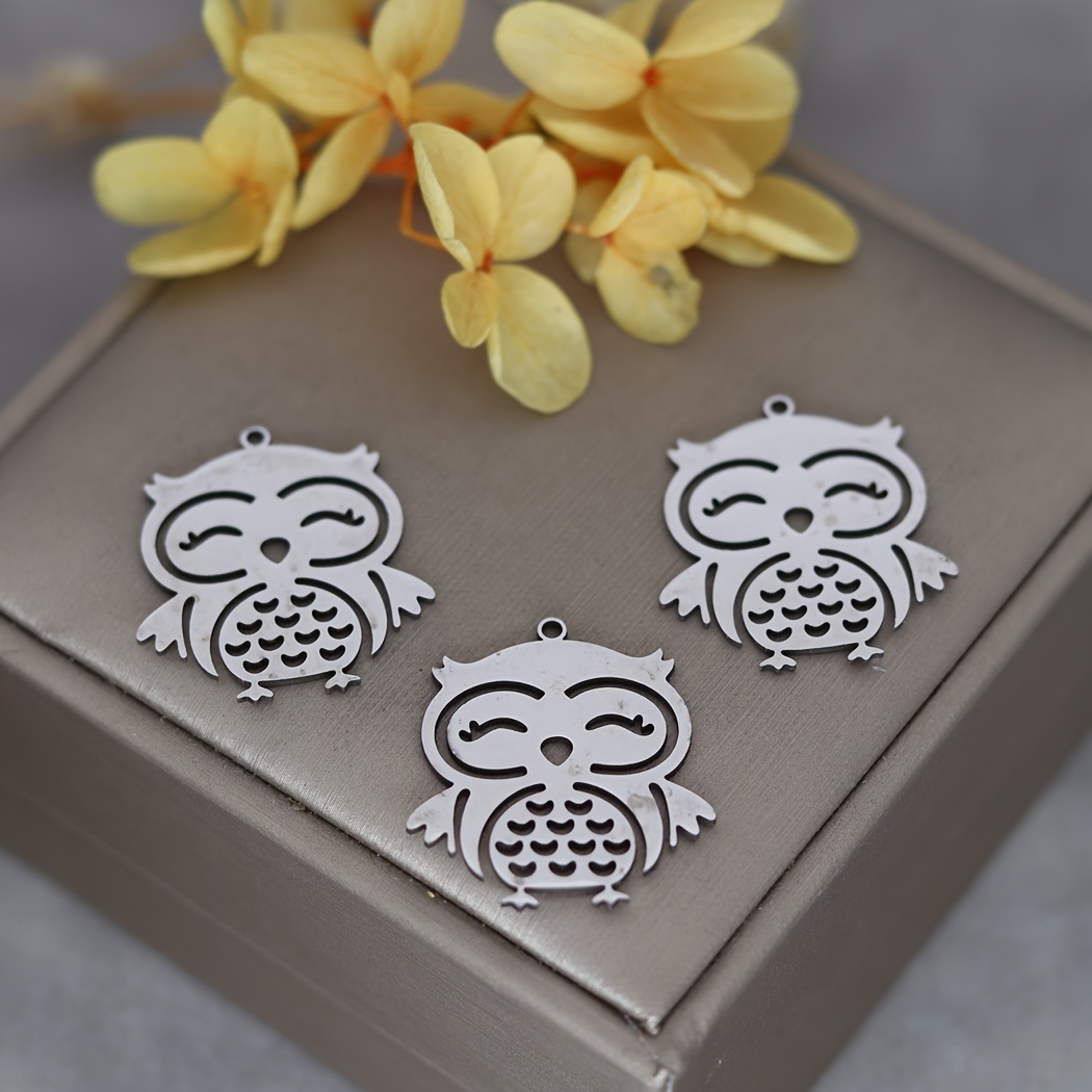 3pcs Cute Owl Stainless Steel Pendant Charms For Jewelry Making Craft Earrings Necklace Keychain Findings Metal Additions