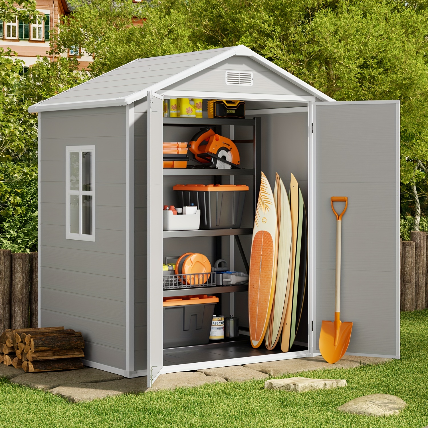 

6 X 4 Ft Outdoor Storage Shed Clearance, Resin Storage Shed Large 135.6 Cu Ft, Heavy Duty Floors, , Double Lockable Doors For Garden And Backyard