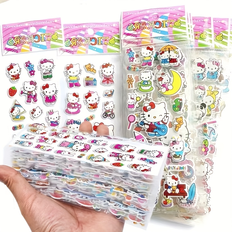 

12pcs Sanrio Hello Kitty 3d Stickers Set, Pvc Cartoon Decals, Cute Puffy Stationery Supplies For Scrapbooking And Decoration