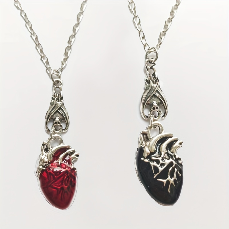 

2pcs Bat-shaped Heart Pendant Necklace - Unique Gothic Style Boho Chic Jewelry - Perfect Accessories For Party Or Daily Wear