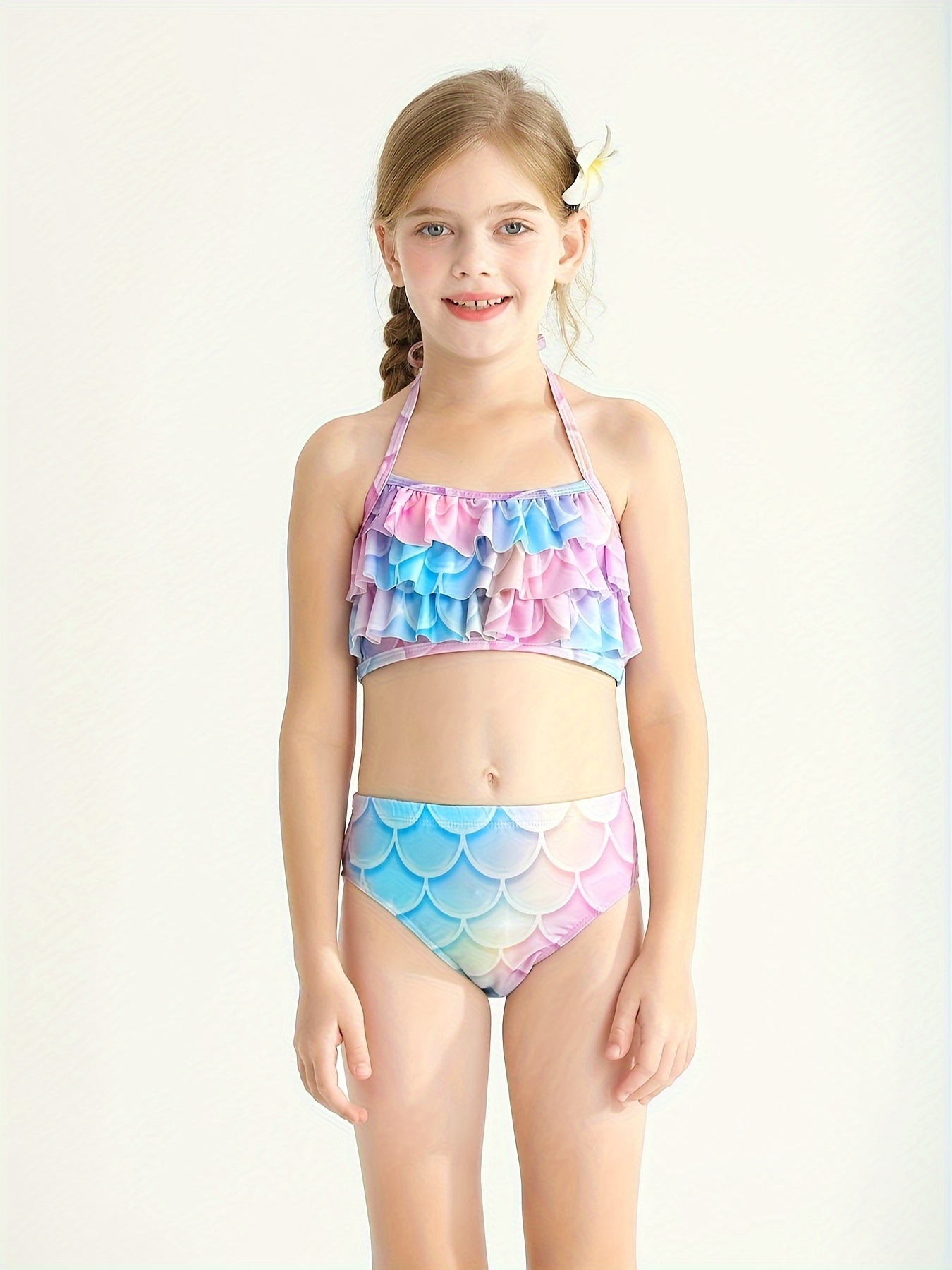 Girl s Mermaid Swimsuit Set Gradient Halter Self tie Bikini Temu