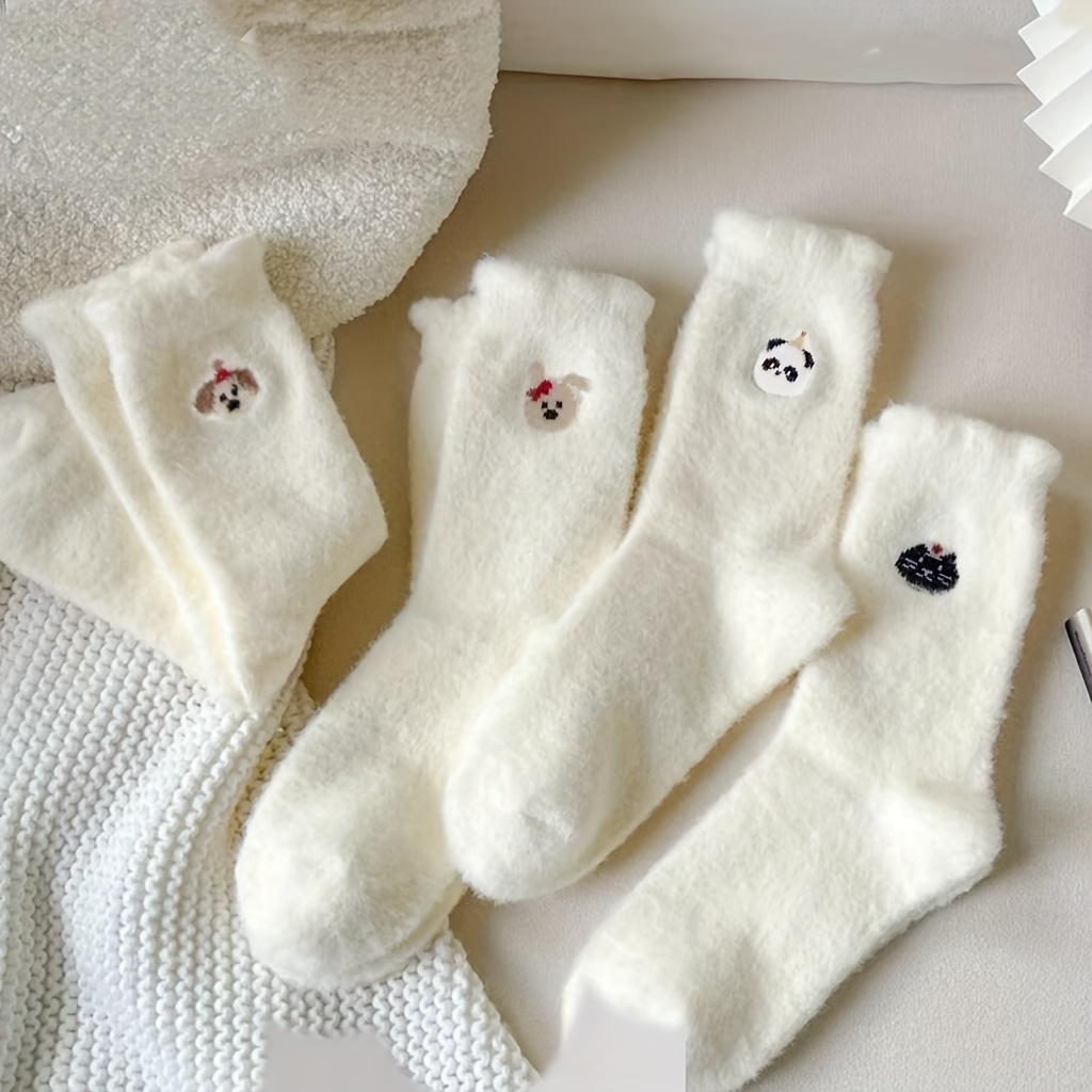 

5 Paires de Chaussettes de Sol en Blanc à de Dessins Animés pour Automne et Hiver