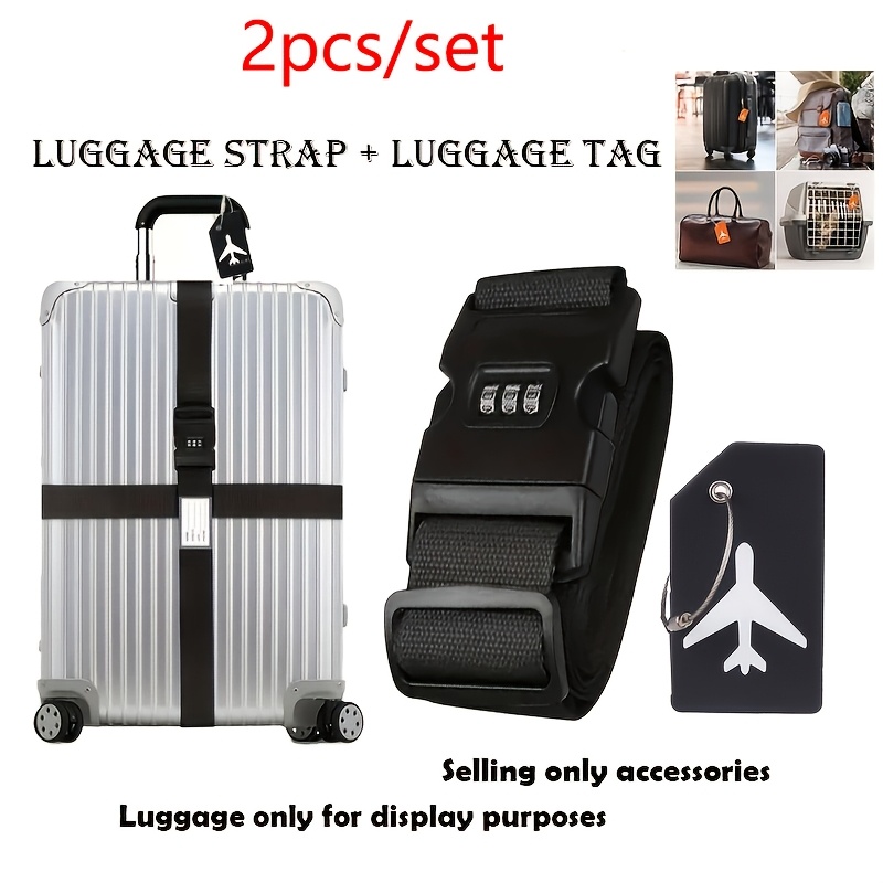 TEMU 2pcs Set High-elasticity High Quality Luggage Straps With Three-digit Combination Lock , Wear-resistant Luggage Tie- Straps, Airplane Print