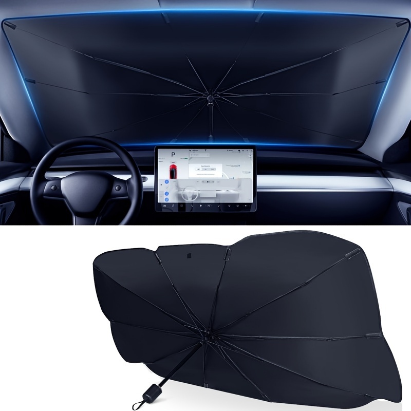 

Upgraded 360° Rotating Flexible Windshield Sunshade - Sleek Black, Foldable With Bendable Handle For Cars & Trucks, Front Sun Blocker Umbrella With Tablet Holder