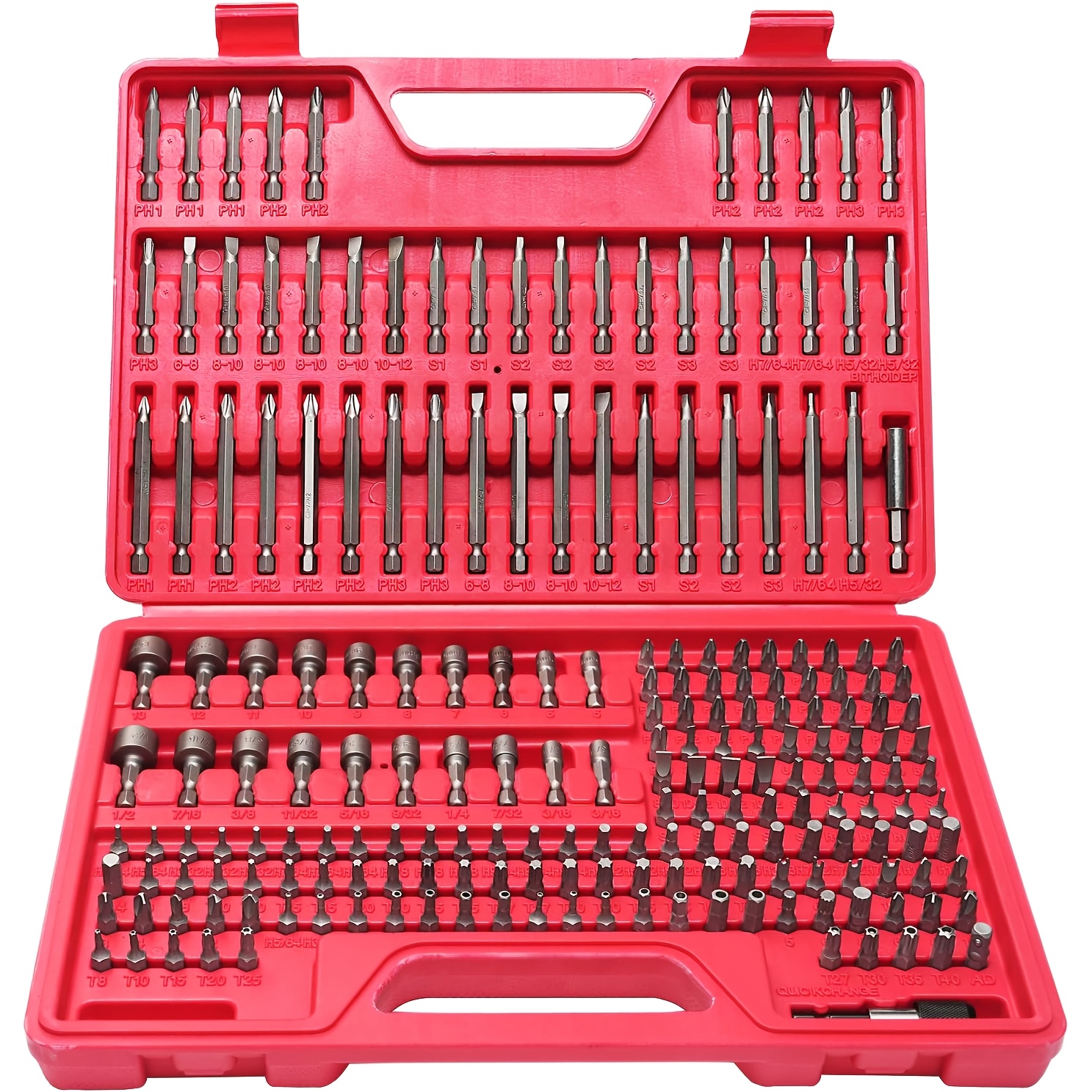 TEMU 208pcs Of Screwdriver Bit Kit, Impact Bit Kit, S2 Advanced Carbon Steel , With Safety Drill Bit, Nut Driver, Torx, Slotting, Phillips, Square, Hexagonal, Sleeve, Toolbox