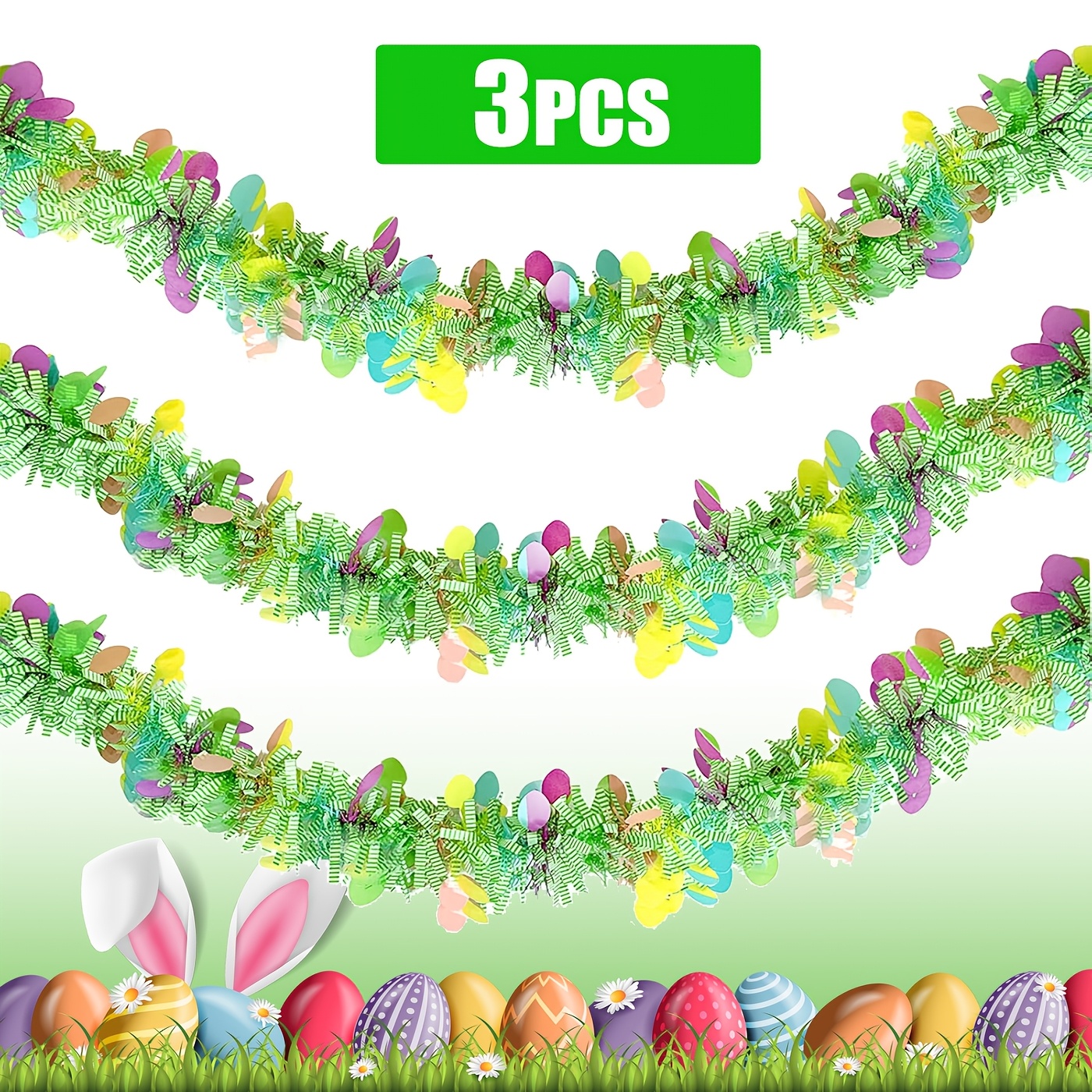 

Easter Wreath Set - 3pcs, 6m Green Metal Wire With Eggs, Hanging Decor For Indoor & Outdoor, Fireplace And Door, No Power Needed