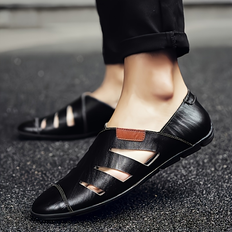 [Men's Breathable Sandals] Men's Breathable Sandals with Adjustable Buckle Straps - Slip-Resistant Rubber Sole, Lightweight Beach & Casual Dress Shoes for Summer, Black, Formal Footwear, Sleek Shoe Design, Comfortable Insole