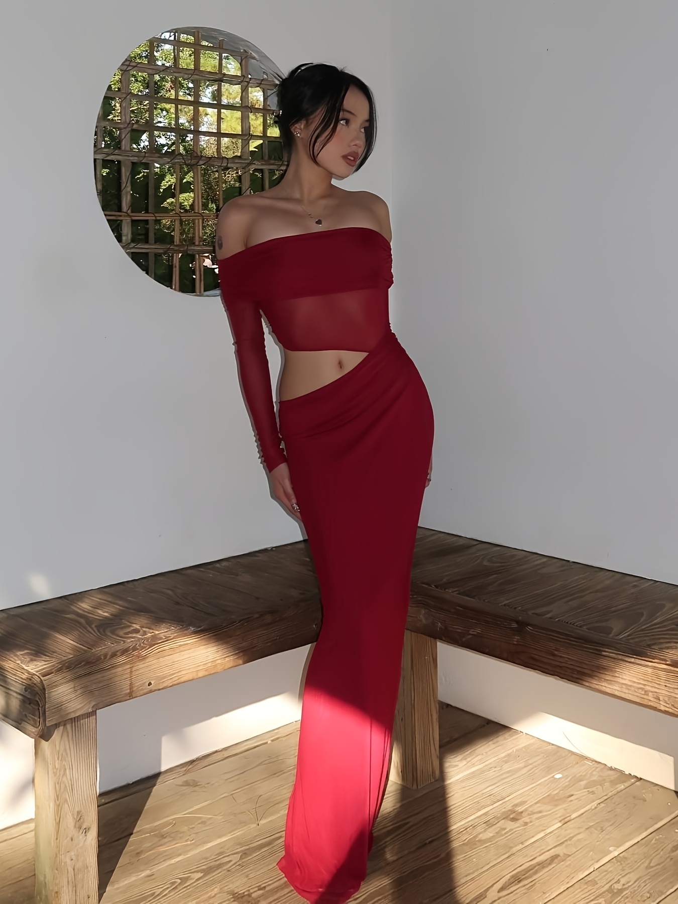 ever pretty off the shoulder dress Women's Off Shoulder Ruffle Thigh Slit Bridesmaid Dresses
